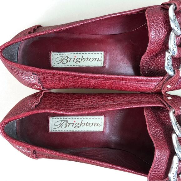 BRIGHTON Klee Leather Slip On Loafer W's 7.5 Burgundy Retro Classic Made Brazil - Picture 10 of 13